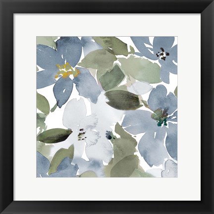 Framed Contemporary Blue Blooms Square Print