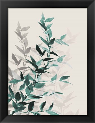 Framed Green Tonal Leaves I Print