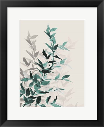 Framed Green Tonal Leaves I Print