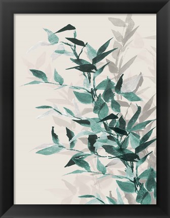 Framed Green Tonal Leaves II Print