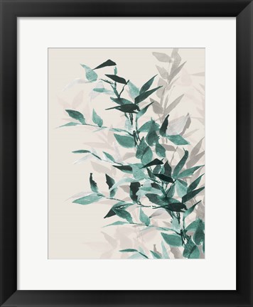 Framed Green Tonal Leaves II Print