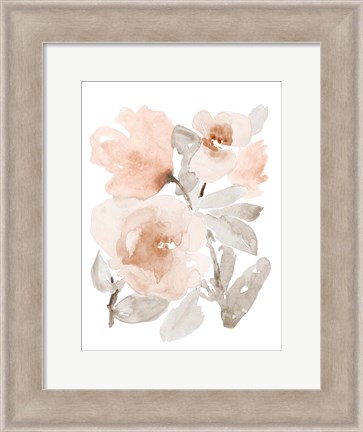 Framed Peach Tranquil Florals I Print