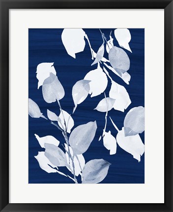 Framed Simple Leaves on Navy Print