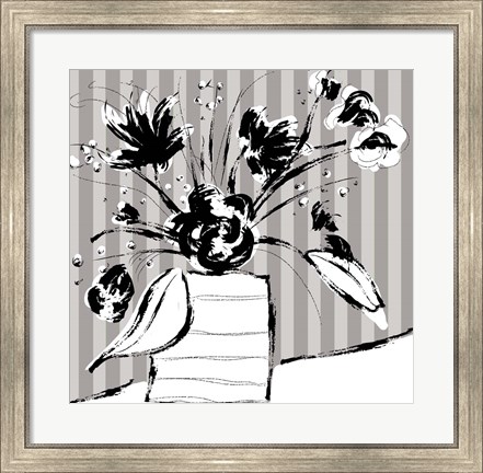 Framed Floral Arrangement On Stripes Print