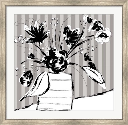 Framed Floral Arrangement On Stripes Print