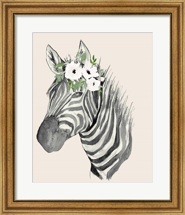 Framed Floral Crowned Zebra Print