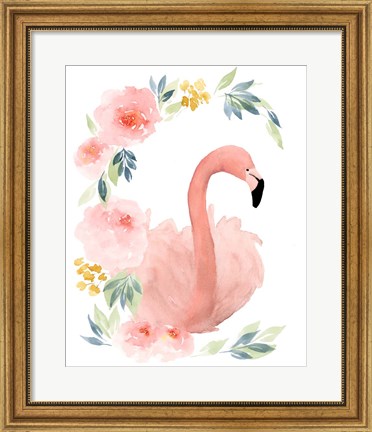 Framed Floral Flamingo II Print