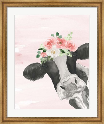 Framed Crowned Cow on Pink Print