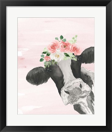 Framed Crowned Cow on Pink Print