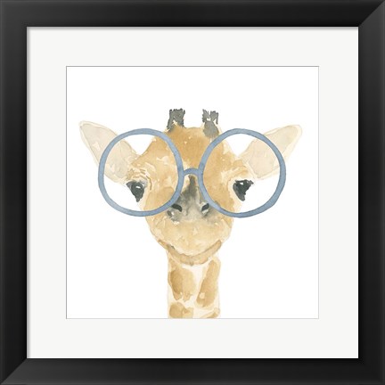 Framed Giraffe With Glasses Print