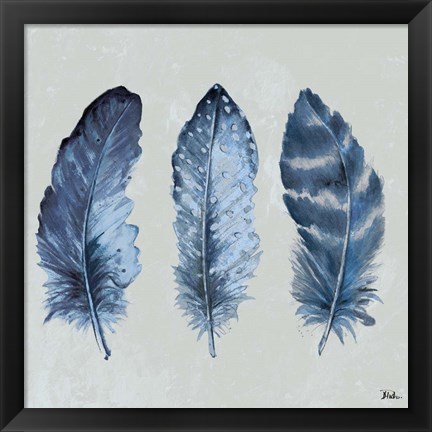 Framed Indigo Feathers I Print