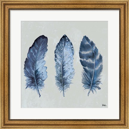 Framed Indigo Feathers I Print