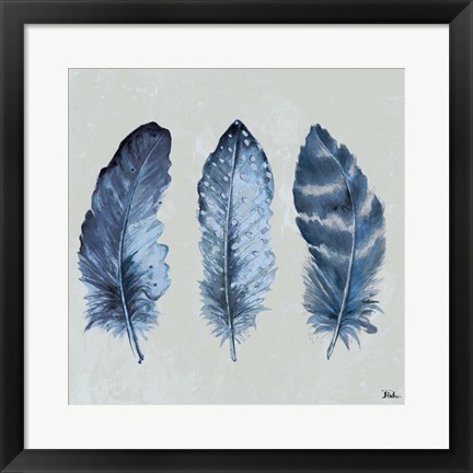 Framed Indigo Feathers I Print