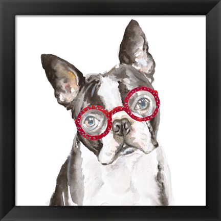 Framed French Bulldog with Glasses Print