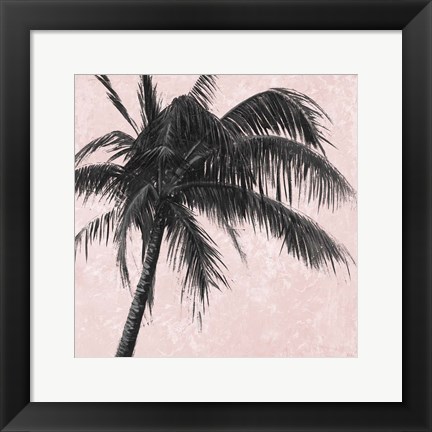 Framed Gray Palm on Pink I Print