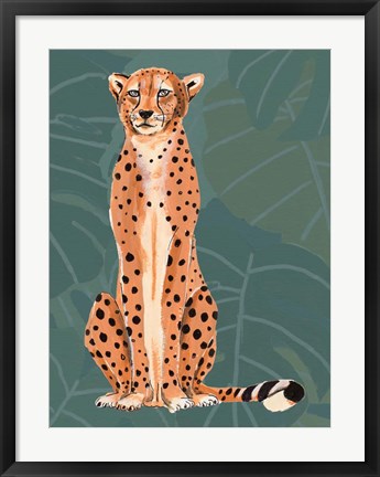 Framed Cheetah Retro On Leaf Pattern Print