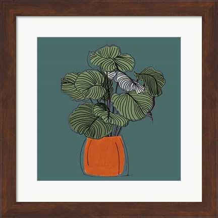 Framed Retro Pot On Teal I Print