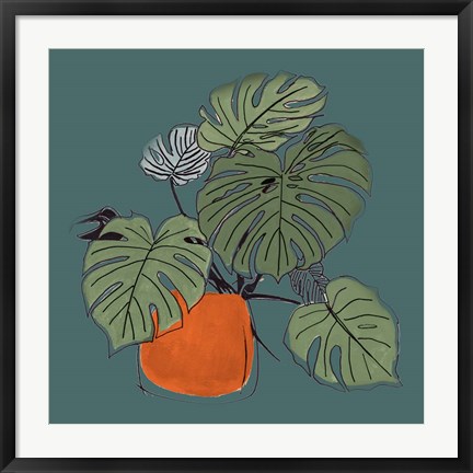 Framed Retro Pot On Teal II Print