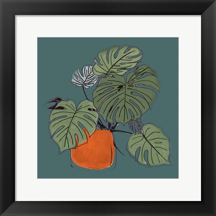 Framed Retro Pot On Teal II Print