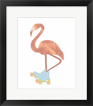 Framed Skating Flamingo Print