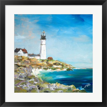 Framed Lighthouse on the Rocky Shore I Print