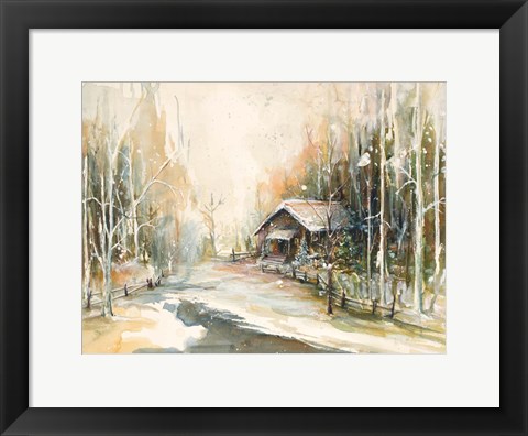 Framed Cabin In Snowy Woods Print