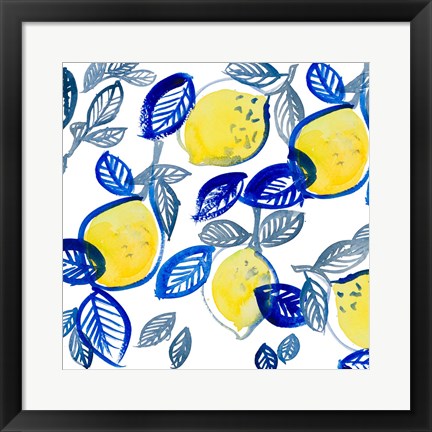 Framed Mingling Lemons and Leaves Print