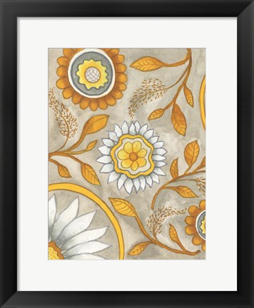 Framed Flowers on Grey I Print