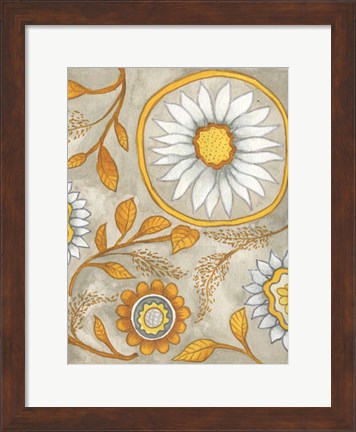 Framed Flowers on Grey II Print