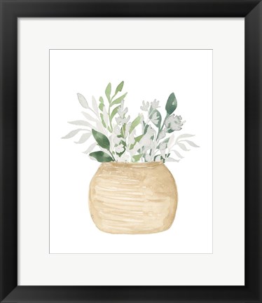 Framed Pot Of White Floral Print