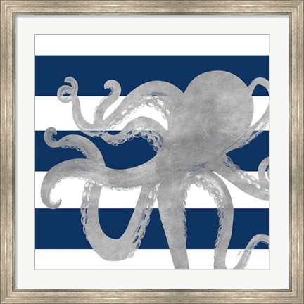 Framed Silver Coastal on Blue Stripe II Print