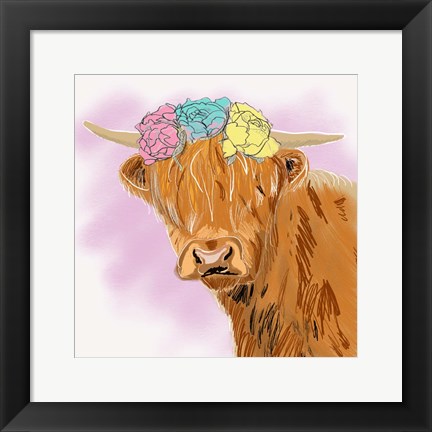 Framed Highland Cow With Crown Print