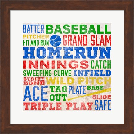 Framed Colorful Baseball Typography Print