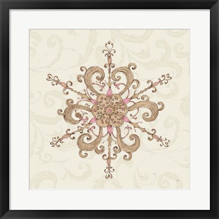Framed Elegant Season Snowflake IV Pink Print