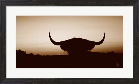 Framed Bull Set Sepia Crop Print