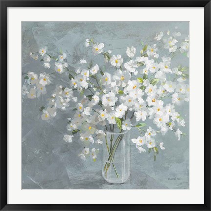 Framed Fresh White Bouquet Gray Crop Print