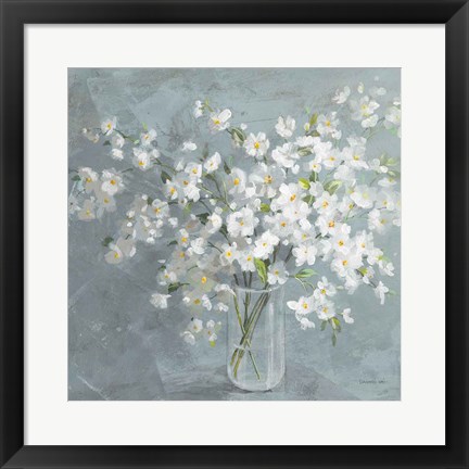 Framed Fresh White Bouquet Gray Crop Print