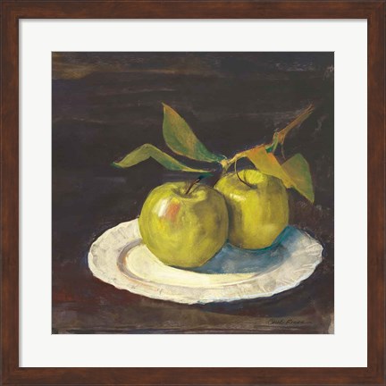 Framed Green Apple I Dark Brown Print