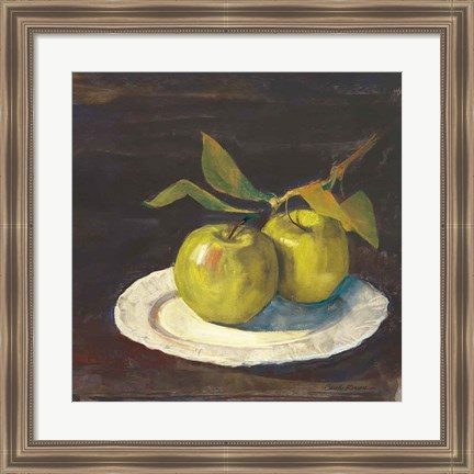 Framed Green Apple I Dark Brown Print