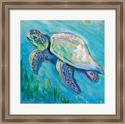 Framed Sea Turtle Swim Light Flipped Print