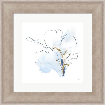 Framed Blue and Gold Floral I Print