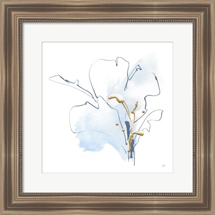 Framed Blue and Gold Floral I Print