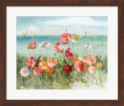 Framed Coastal Poppies Light. Print