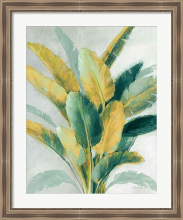 Framed Greenhouse Palm II Teal Green and Gold Crop Print