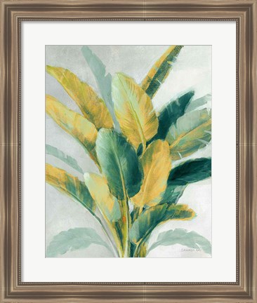 Framed Greenhouse Palm II Teal Green and Gold Crop Print