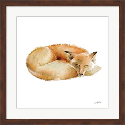 Framed Sleeping Fox on White Print