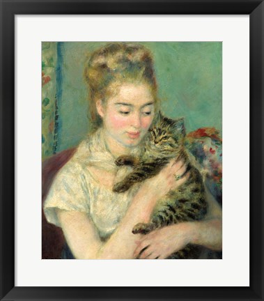 Framed Woman with Cat (Femme au chat), 1875 Print