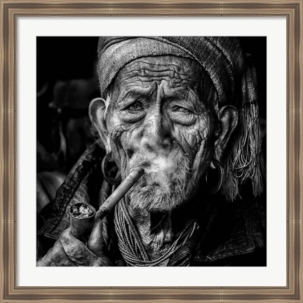 Framed Elderly Smoker Print