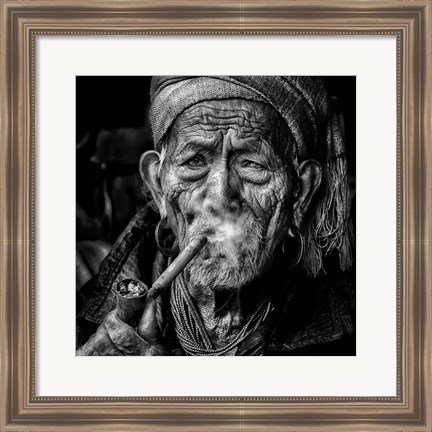 Framed Elderly Smoker Print