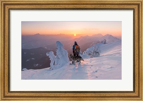 Framed Snowboarder and his Dog Print